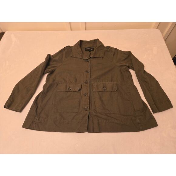 WhoWhatWear Womens Linen Shacket Jacket Top Army Green Button Up Pleated Size L - Picture 4 of 7